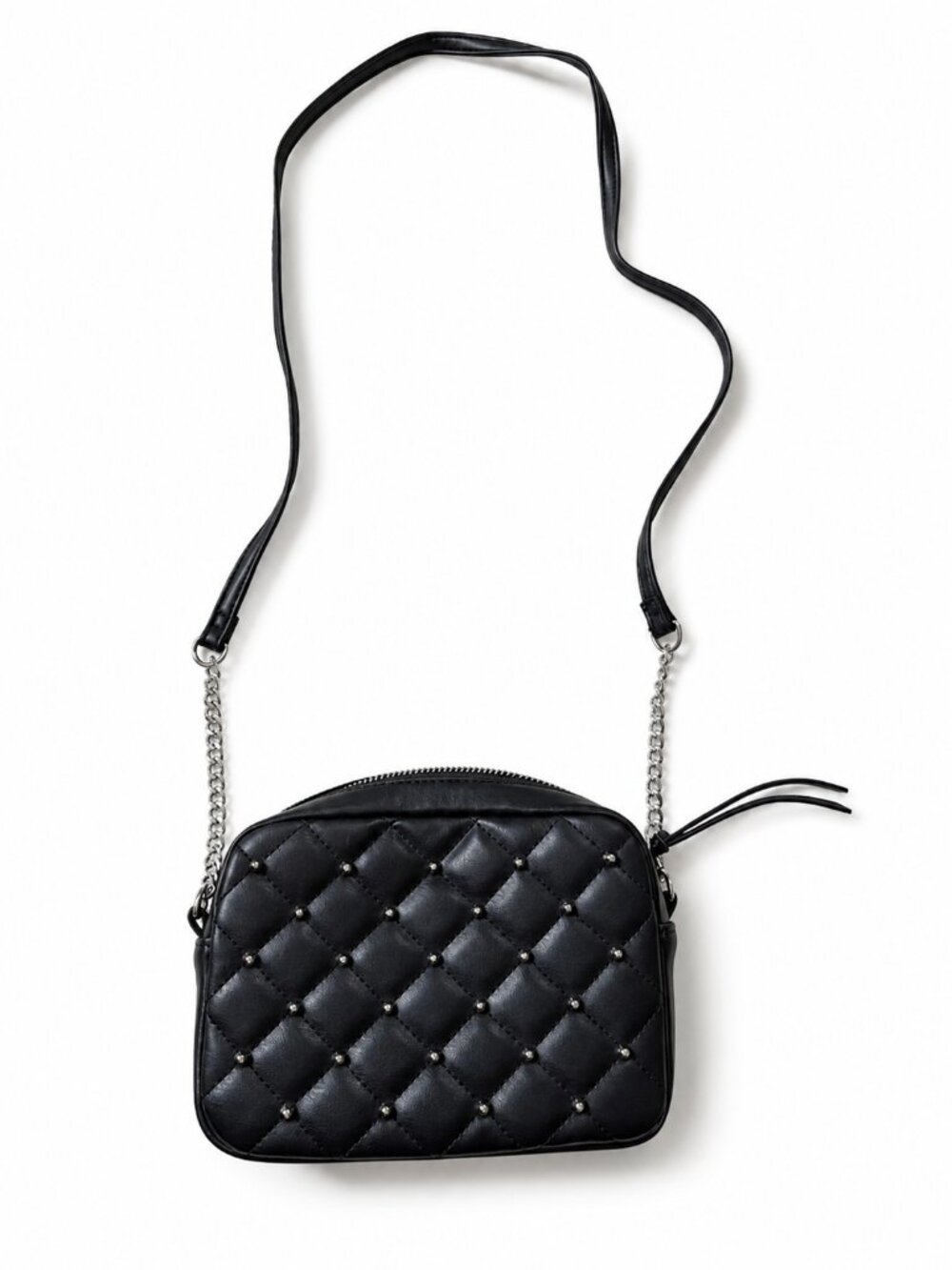 Rebecca Minkoff Quilted Black Studded Crossbody Camera Bag Silver Hardware